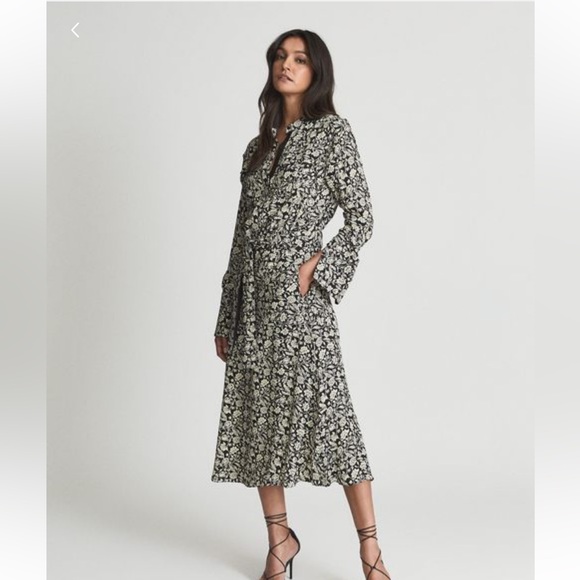 NWOT REISS Micah Printed Long-Sleeve Midi  Dress - Picture 2 of 15